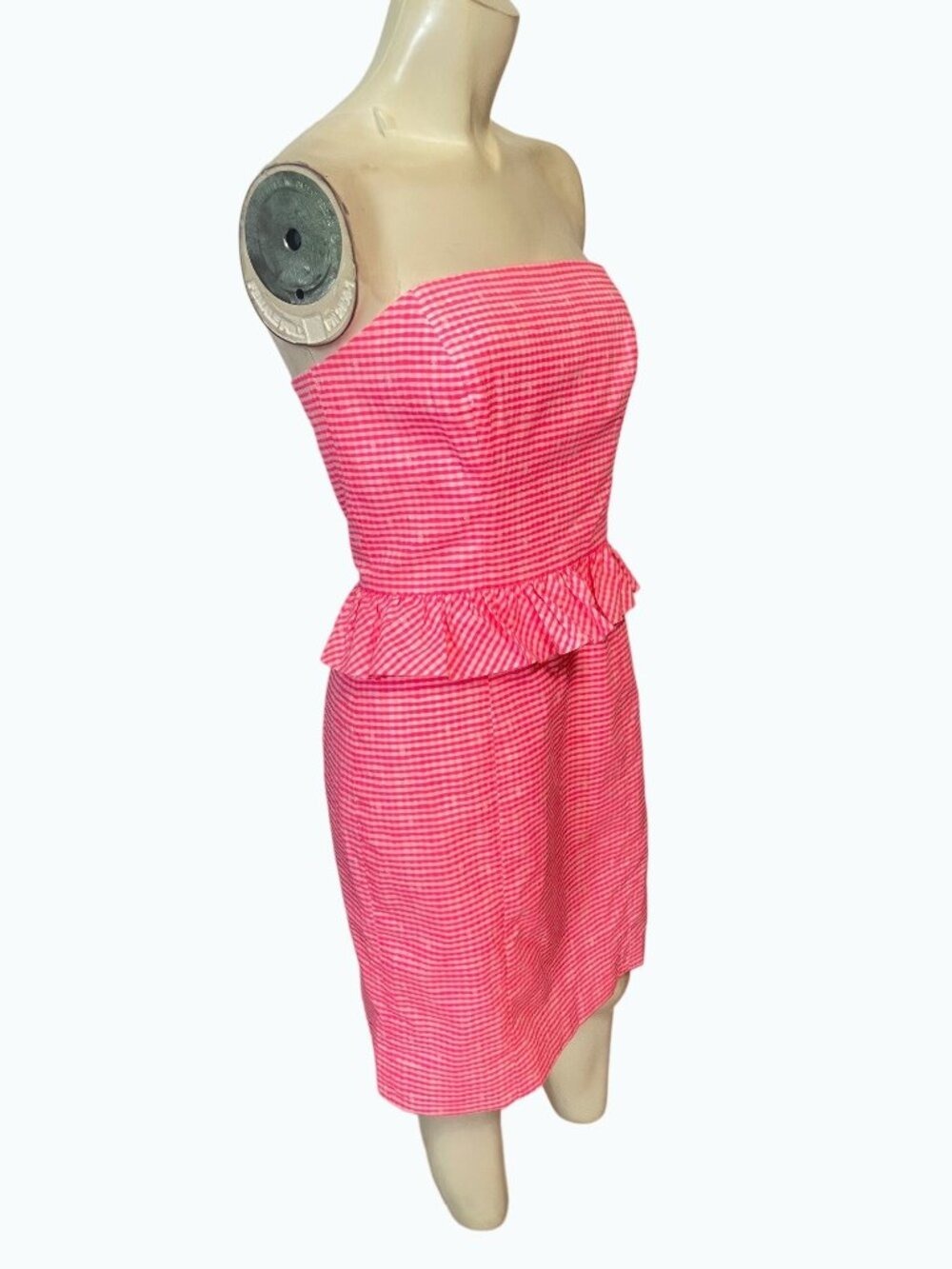 Lilly Pulitzer Fiesta Pink Pretty Gignham Lowe Strapless Dress 2 - Picture 4 of 7